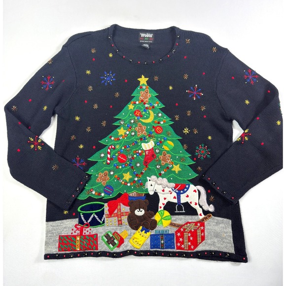 Designer Originals‎ Studio Christmas Sweater Embroidered Embellished  Large - Picture 1 of 3
